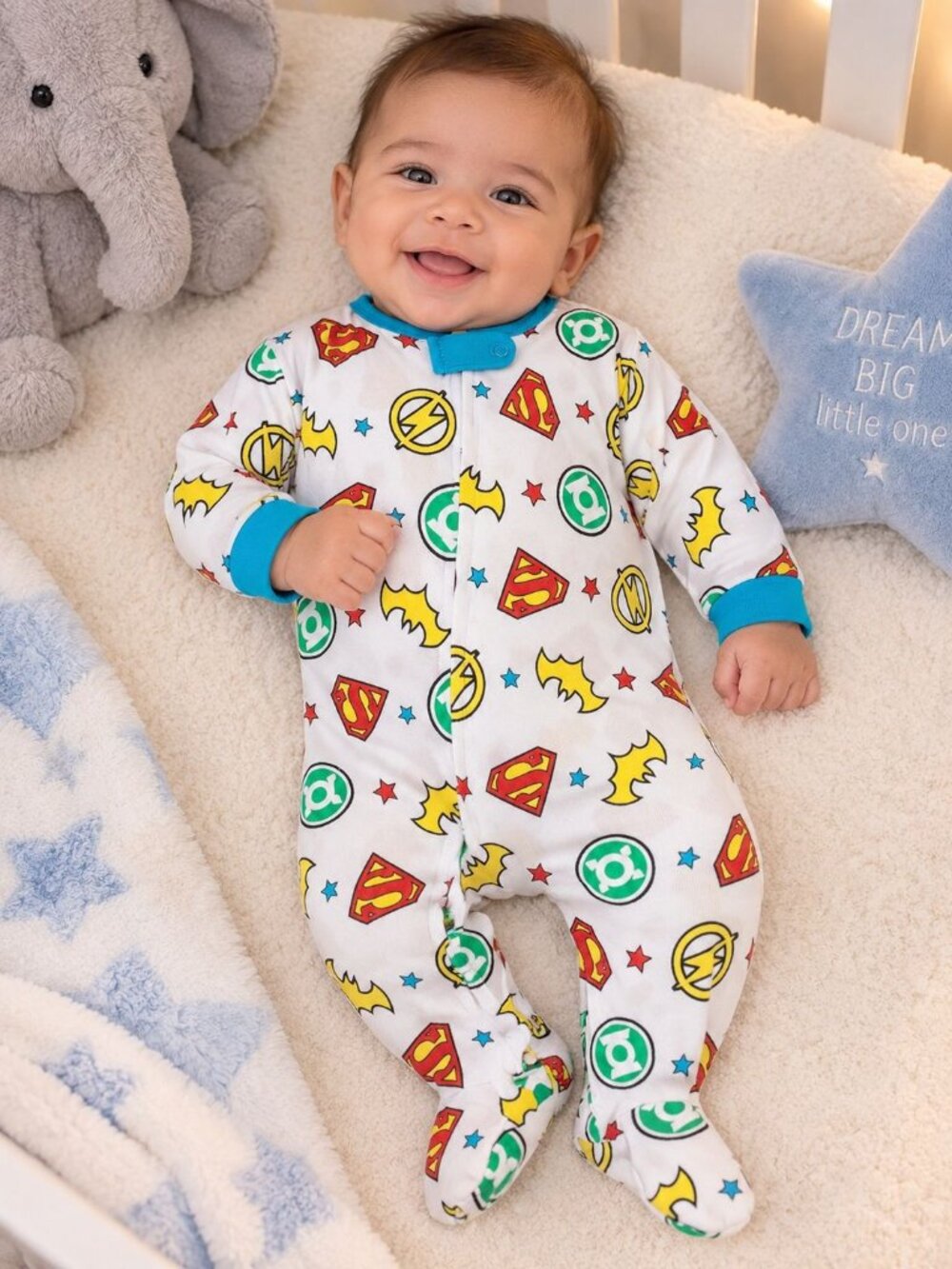Komar Kids Justice League Infant Boys Cotton Sleep Play Infant Sleeper 0-3 Mos